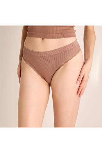 FAV Ribbed Thong Briefs with Lace Inserts