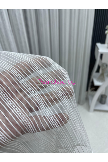 PERDECITY Glitter Striped Macaroni14 Tulle Curtain 1X3 Tight Pile Ironing Is Not Asked for Heavy Gramage Suitable for Any Room
