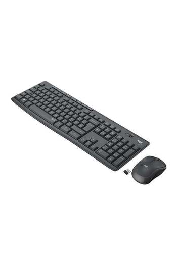 logitech مجموعة لوحة مفاتيح وماوس لاسلكية صامتة MK295، تخطيط إنجليزي-عربي، لون أسود