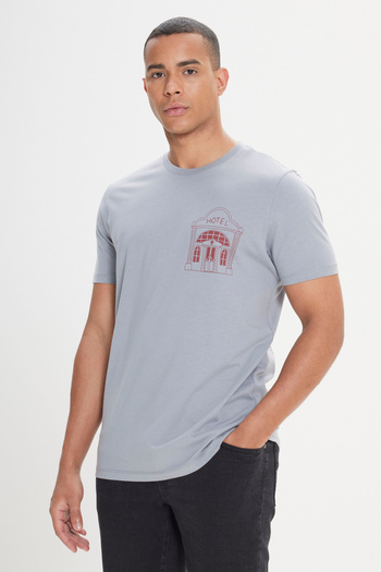 AC&Co / Altınyıldız Classics Graues T-Shirt mit Rundhalsausschnitt und Standard-Passform für Herren, 100 % Baumwolle, bedruckt