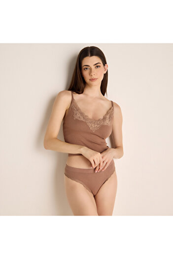 FAV Ribbed Thong Briefs with Lace Inserts