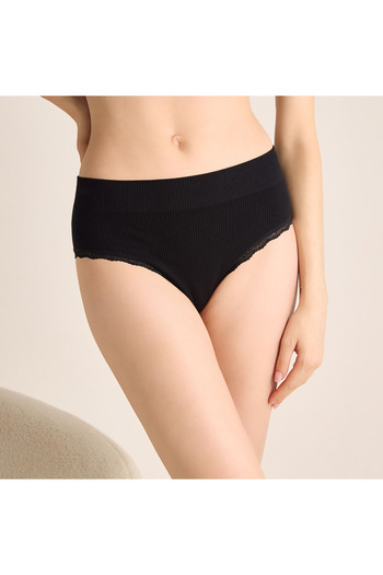 FAV Ribbed Bikini Briefs with Lace Inserts