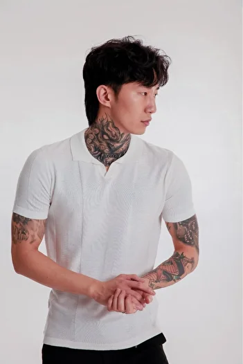 The Champ Clothing Men's White Polo Neck Knitwear T-Shirt – Short Sleeve Modern Comfortable Fit Summer Model