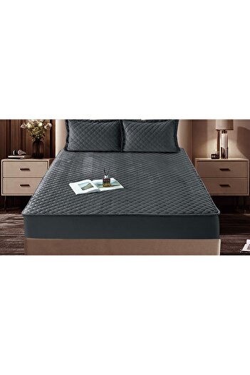 FIONNA.RO Velvet Topper Cover 180x200cm - Anthracite