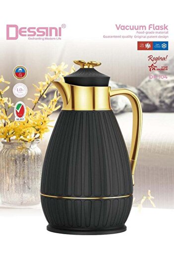 Dessini Tea & Coffee Vacuum Flask 1L Dk104 Black/Gold