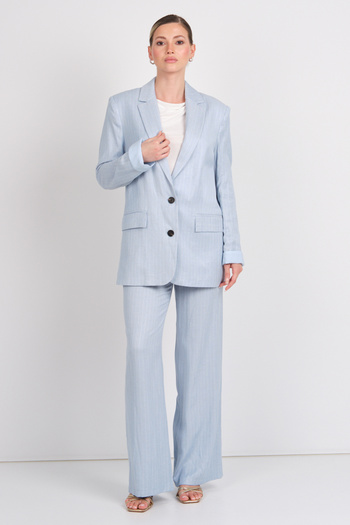 AYHAN Women's Striped Buttoned Linen Jacket 0860 Blue