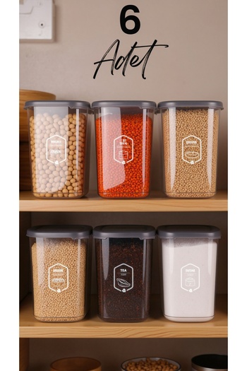 Justyol Set of 6 Square Food Storage Containers with Labels 1200 ml – Kitchen Organizer with Hard Lid