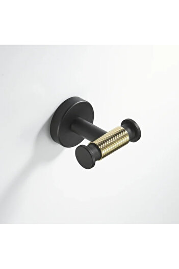 LUXXO Double bathroom hanger for towel/robe, matte black with glossy gold accent