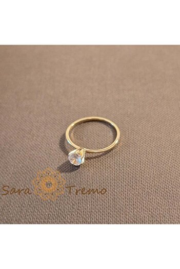 saratremo Gold-plated ring, elegant design with white zircon crystal - classic engagement style