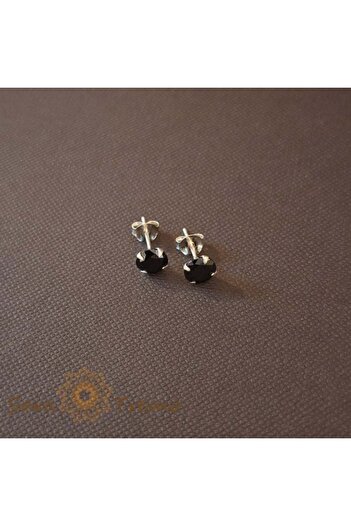 saratremo Cercei unisex din argint 925 cu cristale rotunde de zirconiu negru, 6 mm