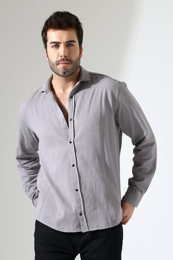 GÖMLEKÇİNİZ Men's Gabardine Fabric Snap Tie Oversize Shirt