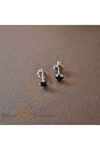 saratremo Cercei unisex din argint 925 cu cristale de zirconiu negru, 4 mm