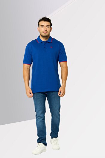 Cavalli Class Men Regular Fit Embroidered Logo Short Sleeves Polo Shirt, Blue