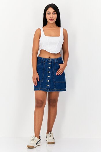 Don't Call Me Jennyfer Women Washed Denim Mini Skirt, Navy