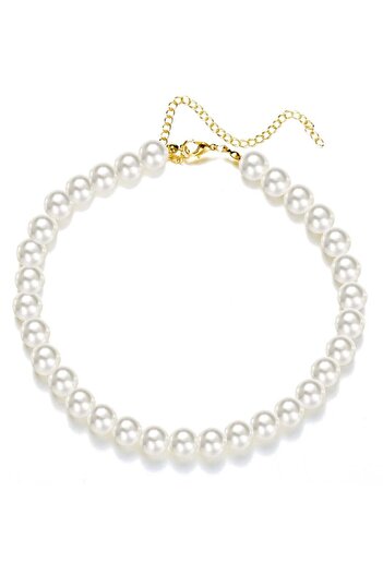 huitich Elegant Pearl Necklace with Alloy Clasp White 1Cm