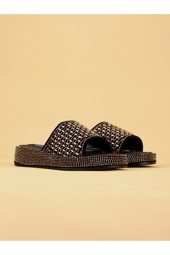 layki Laykly Stone Detailed Shiny Summer Model Platform Women's Gold Slippers