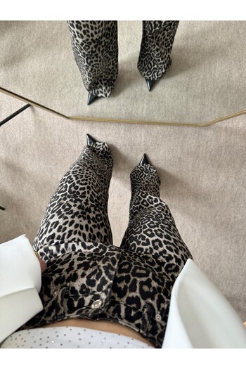 FA Butiq Women's Beige Leopard Pattern Jeans Trousers