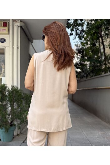 DenizEge Viscose Sleeveless Blouse Beige