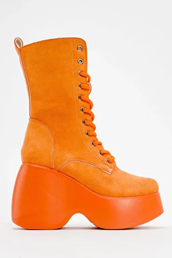 CCWAY AYAKKABI Μπότες με κορδόνια με σφήνα τακούνι ORANJ SUEDE