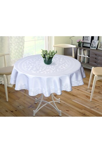 Lenjerii Deosebite Waterproof round tablecloth, diameter 160cm, Jakar Pano, Alba Frunze
