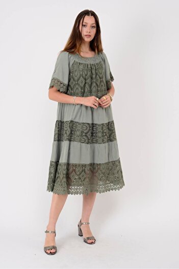 Park Moda 22083 GÜPÜR DANTEL DETAYLI MADONNA YAKA ELBİSE