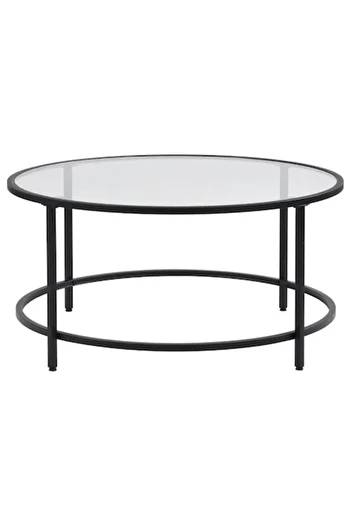 Ha.ro Round coffee table with black metal frame and 6 mm thick tempered glass top, 70x40 cm