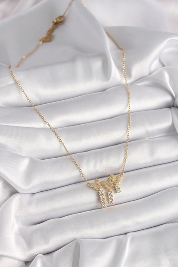 Skygo 316L Steel Gold Color Chain Zircon Stone Butterfly Model Dangle Detail Women's Necklace