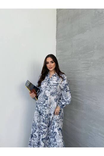 JESSE STORY Γυναικείο Φόρεμα Hijab Modal Υφασμάτινο Φόρεμα Ethnic Leaf Pattern