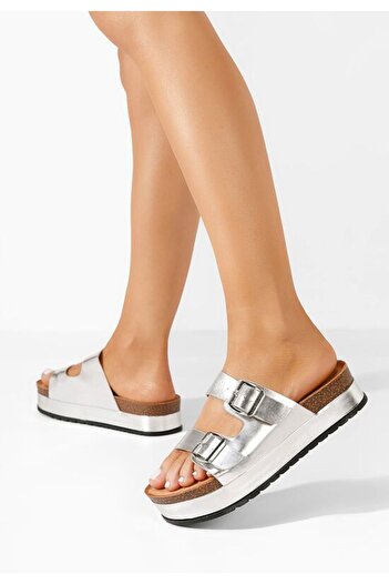 B T Shoes Papuci cu talpa inalta Ronna argintii