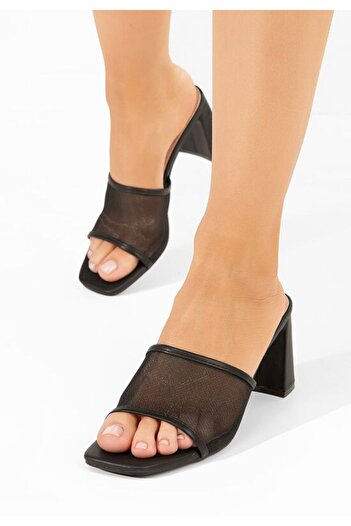 B T Shoes Papuci cu toc gros Calysta negri