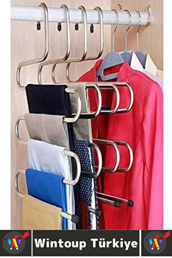 Wintoup Durable Easy to Clean Non-Slip Closet Interior Organizing Clothes Towel Tie Pants Chrome Hanger 5Pcs