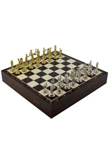 STOREMAX Snshop Medium Size Metal Greek Chess Set Mdf Board with Shiny and Walnut Patterned Storage Box (36X36