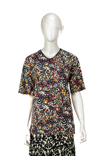 Oppland Women's Turlu Viscose Combed Fabric Mother Blouse Palm Flower Pattern Short Sleeve Regular Cut