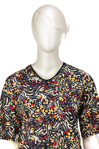 Oppland Women's Turlu Viscose Combed Fabric Mother Blouse Palm Flower Pattern Short Sleeve Regular Cut