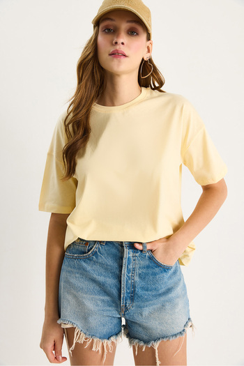 Bianco Lucci Women's 100% Organic Cotton Relaxed Fit Round Neck T-Shirt 60602050