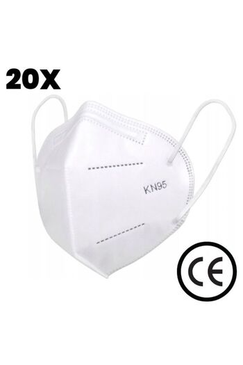 Mercaton Set of 20 KN95 protective mask with 5 layers CE0598, FFP2, CE certified, White