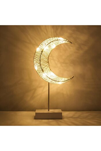 Yuwell YU WELL Decorative Table Lamp Battery Powered Moon Shaped Ramadan Desk Lamp, Threaded Warm White