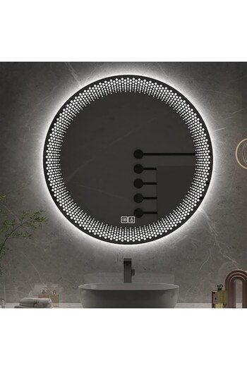 K Korman Oglindă de baie rotundă cu LED, 60 cm, sistem tactil anti-aburire, reglabilă intensitatea luminii