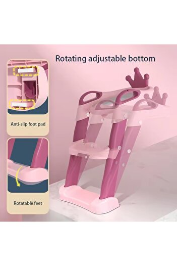 Little Mom Reductor WC pentru copii Little Mom Royal Pink, pliabil,cu scarita antiderapanta, inaltime ajustabil