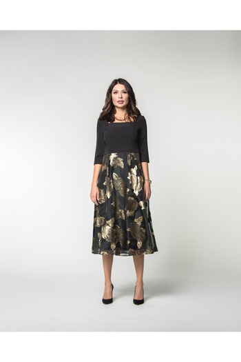 Nichii Square Neck Midi Dress with Elbow-Length Sleeves