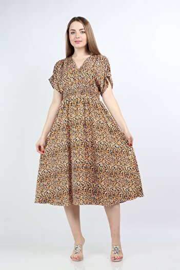 Nichii Women's Short Sleeve Snake Print Midi Dress with a Fitted Waist