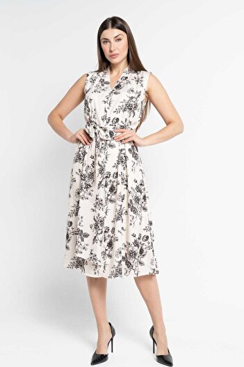 Nichii Floral Sleeveless Midi Dress with V-Neck