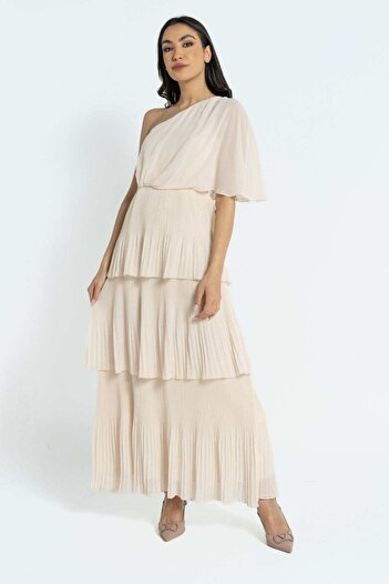 Nichii Women's Pleated Maxi Dress with Butterfly Sleeves