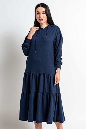 Nichii Long Sleeve Midi Dress with Hood and Pockets
