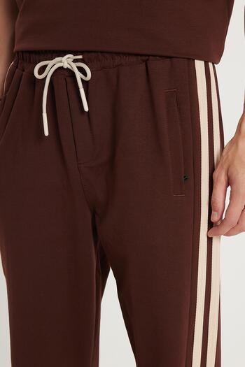 Tudors Men's Standard Fit Regular Fit Cotton Crew Neck Striped Brown Tracksuit Set
