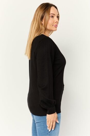 Cable&Gauge Women V-Neck Textured Sweater, Black