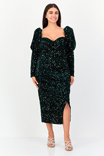 Archive Design Studio Women Metallic Midi Dress, Dark Green