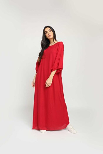 Nichii Solid Maxi Dress with 3/4 Sleeves and Round Neck