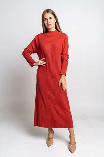 Nichii Women's Long Sleeve Ribbed Midi Dress