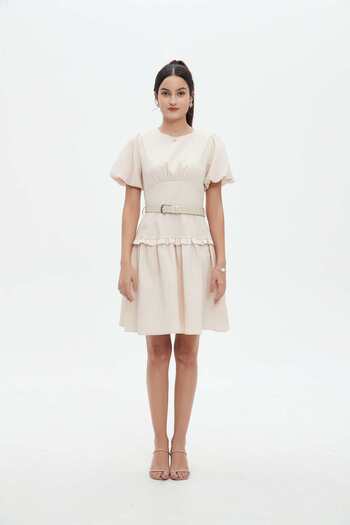 Nichii Women's Short Dress with Waist Belt and Half Sleeves